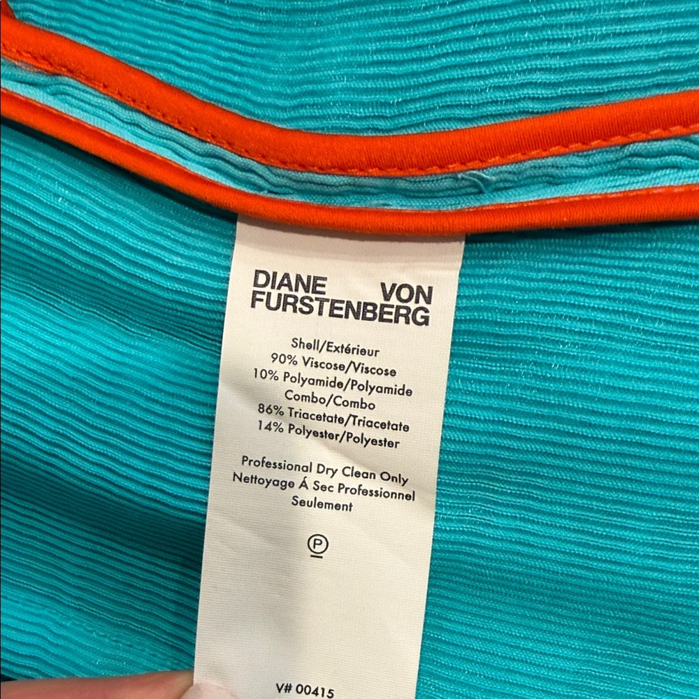 DIANE VON FURSTENBERG Turquoise Wrap Dress Orange Trim trending Luxury DVF 2 NEW - Picture 11 of 11